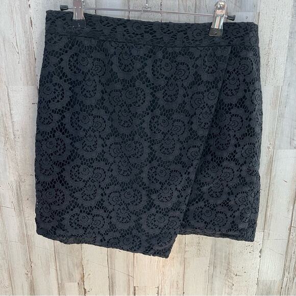 Madewell Black Lace Overlay Asymmetrical Mini Skirt Wool Blend E5096 - Picture 2 of 7